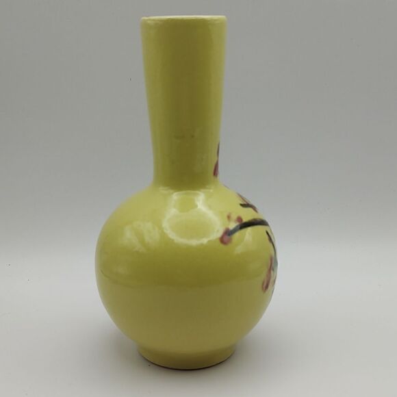 Vintage Hand Painted Yellow Asian Floral Bud Vase - Picture 4 of 8